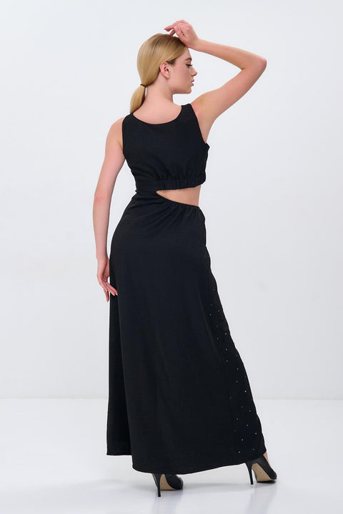 Класичне Довге Чорне Плаття з Вирізом та Стразами Swarovski Clothing VOLGINA 