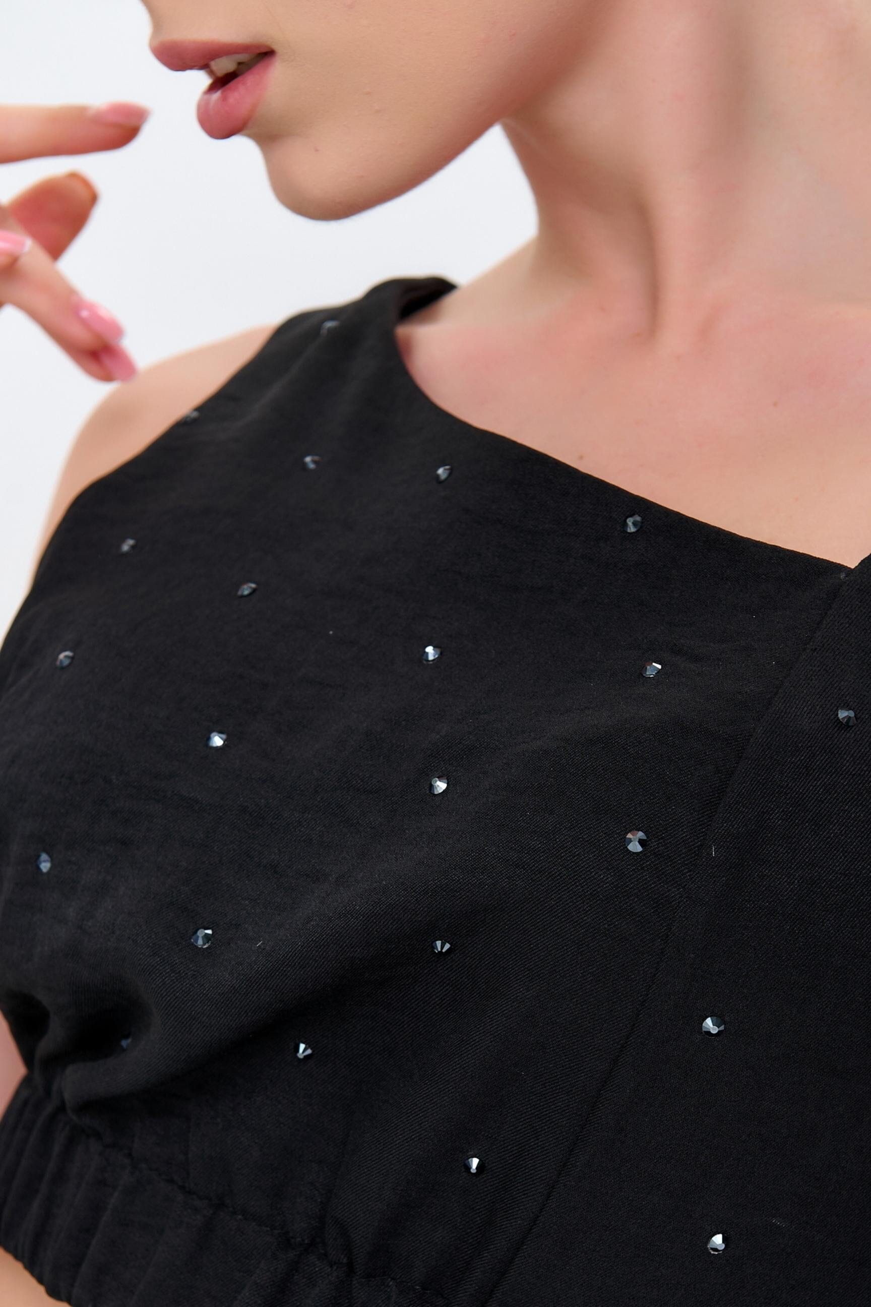 Класичне Довге Чорне Плаття з Вирізом та Стразами Swarovski Clothing VOLGINA 