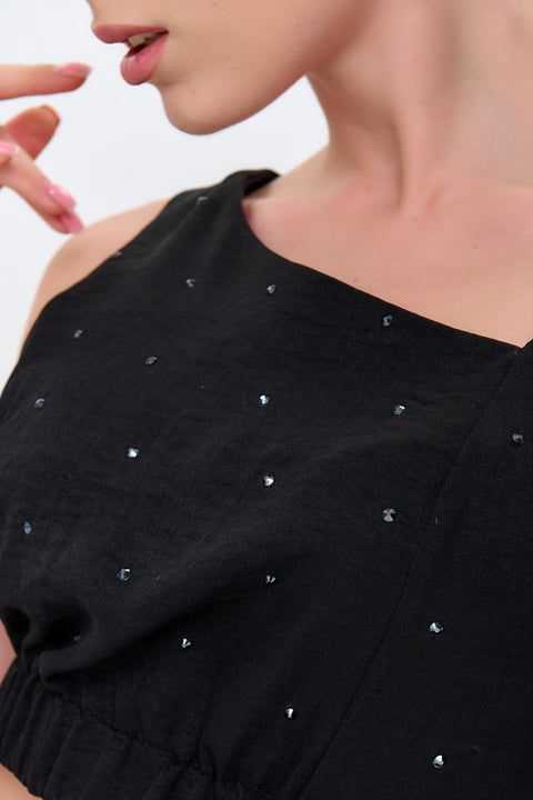 Класичне Довге Чорне Плаття з Вирізом та Стразами Swarovski Clothing VOLGINA 