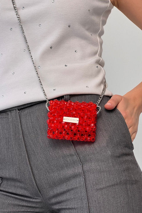 Червона Мініатюрна Сумочка з Акриловими Намистинами Swarovski VOLGINA 