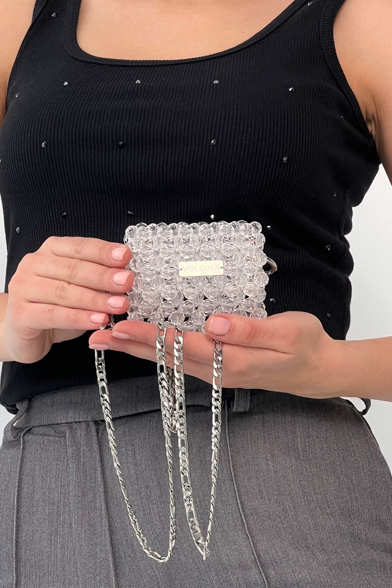 Біла Мініатюрна Сумочка з Акриловими Намистинами Swarovski VOLGINA 