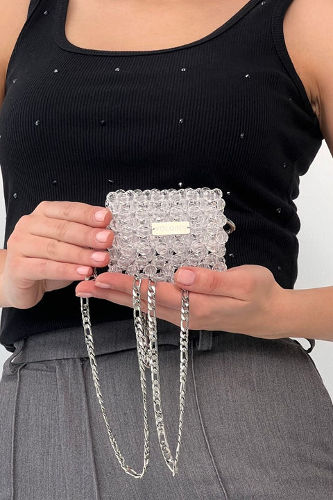 Біла Мініатюрна Сумочка з Акриловими Намистинами Swarovski VOLGINA 