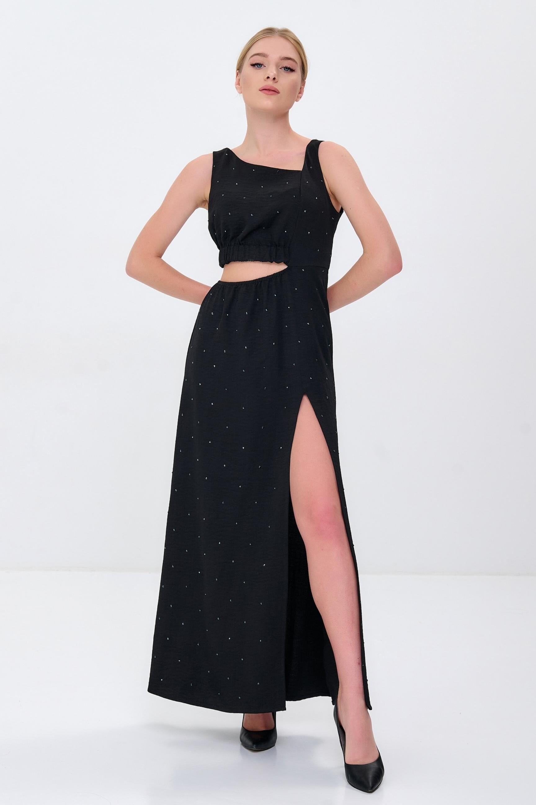Класичне Довге Чорне Плаття з Вирізом та Стразами Swarovski Clothing VOLGINA 