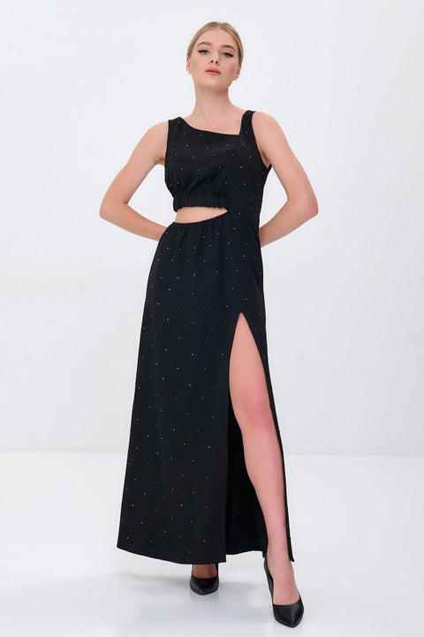 Класичне Довге Чорне Плаття з Вирізом та Стразами Swarovski Clothing VOLGINA 