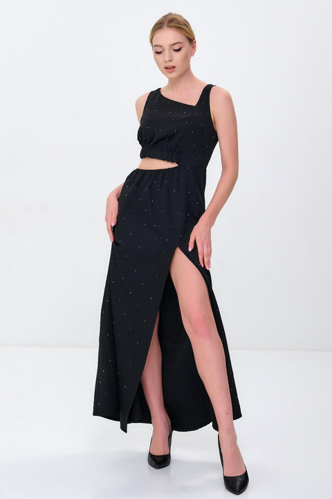 Класичне Довге Чорне Плаття з Вирізом та Стразами Swarovski Clothing VOLGINA 