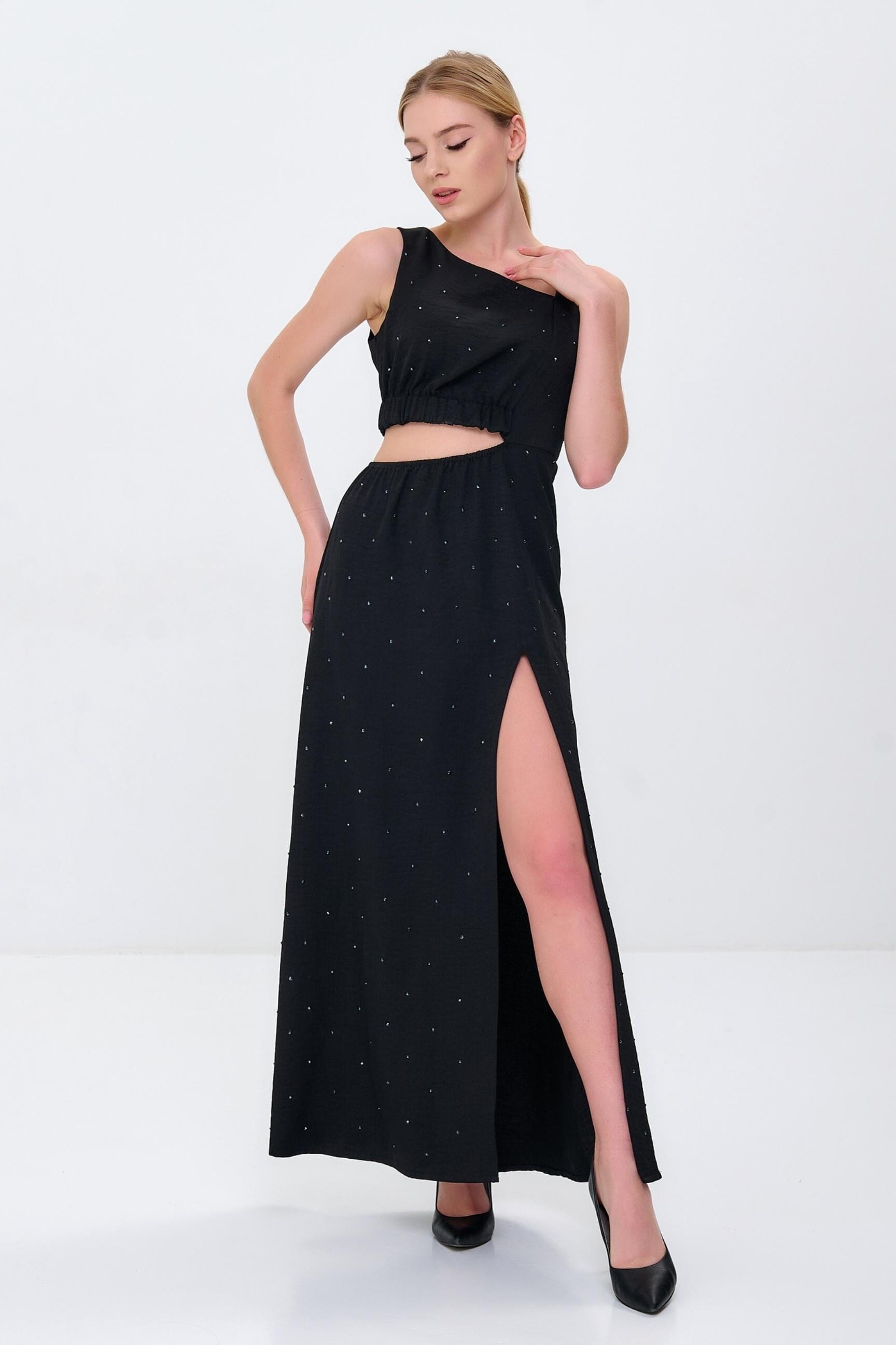Класичне Довге Чорне Плаття з Вирізом та Стразами Swarovski Clothing VOLGINA 