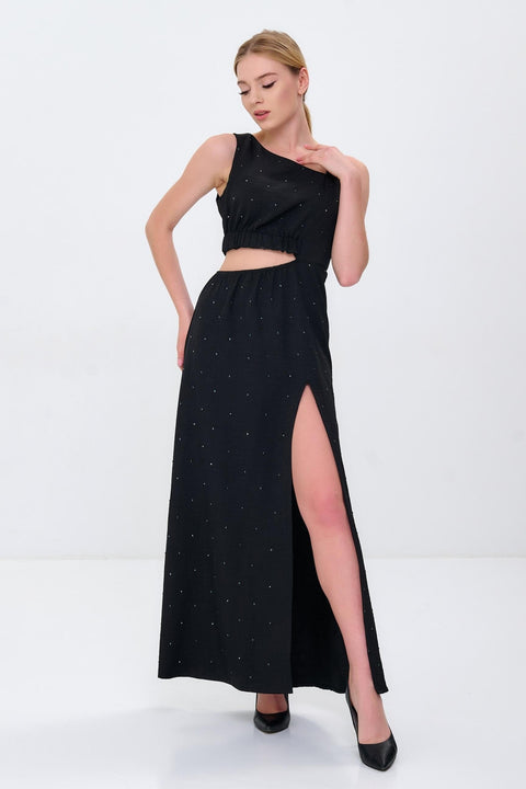 Класичне Довге Чорне Плаття з Вирізом та Стразами Swarovski Clothing VOLGINA 